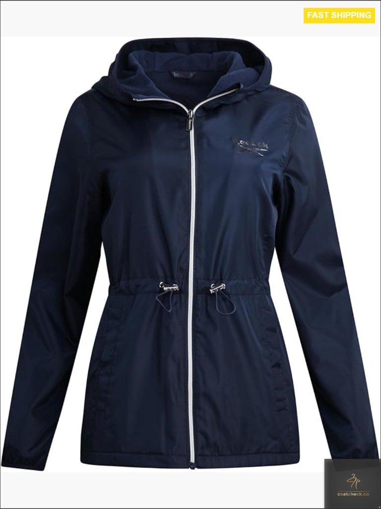 Windbreaker Jacket With Hood & Cinch Waist Toggles Lightweight Fleece Lined